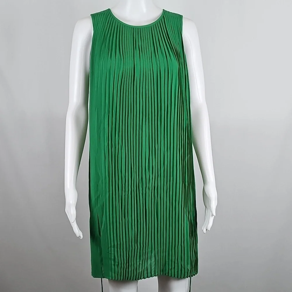 Banana Republic Forest Green Georgette Micro Pleated Sleeveless Mini Dress
